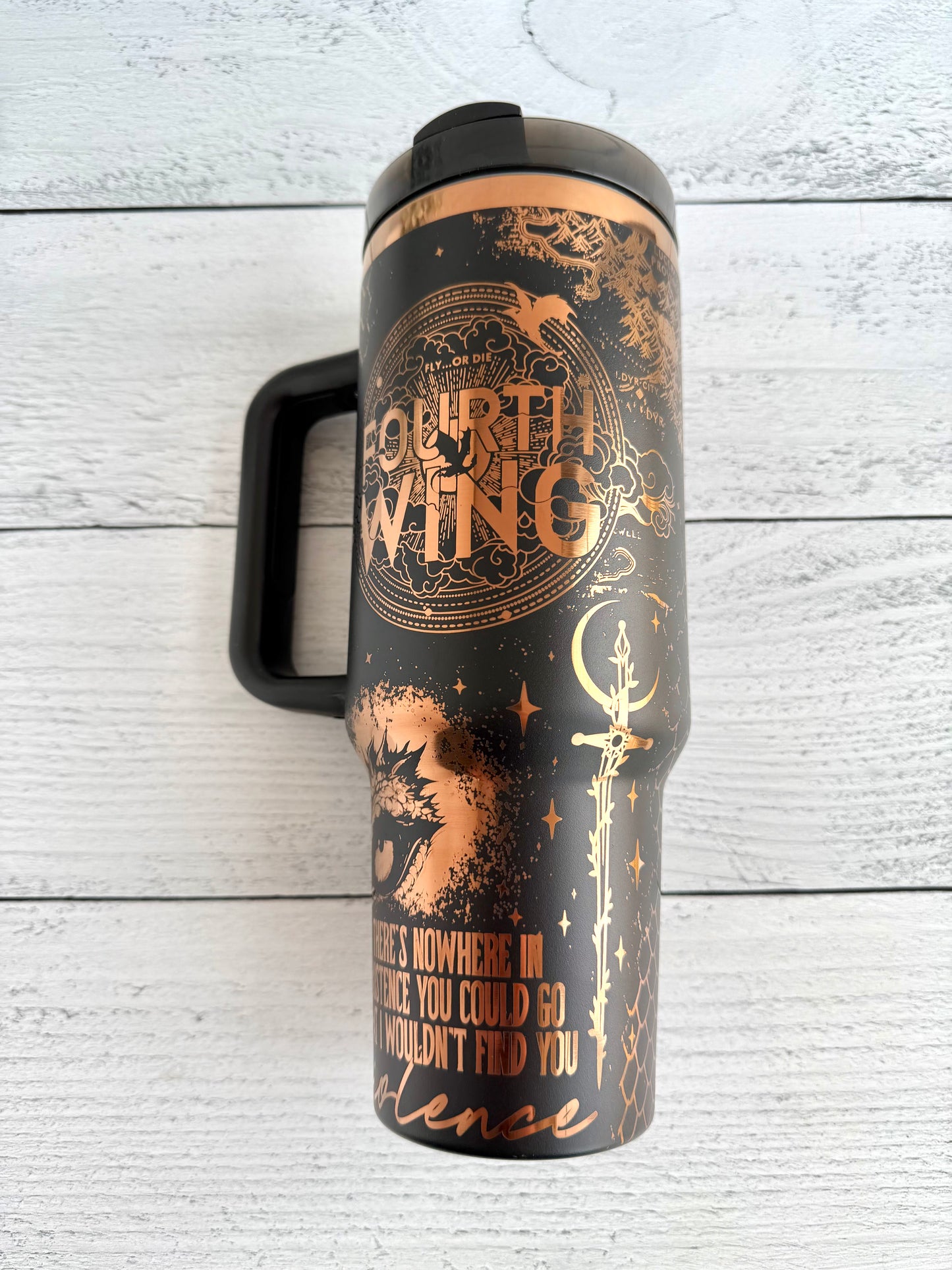 40 oz Tumbler -Fourth Wing on Black engraves Copper RTS