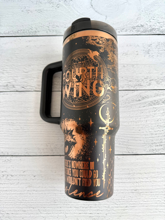 40 oz Tumbler -Fourth Wing on Black engraves Copper RTS