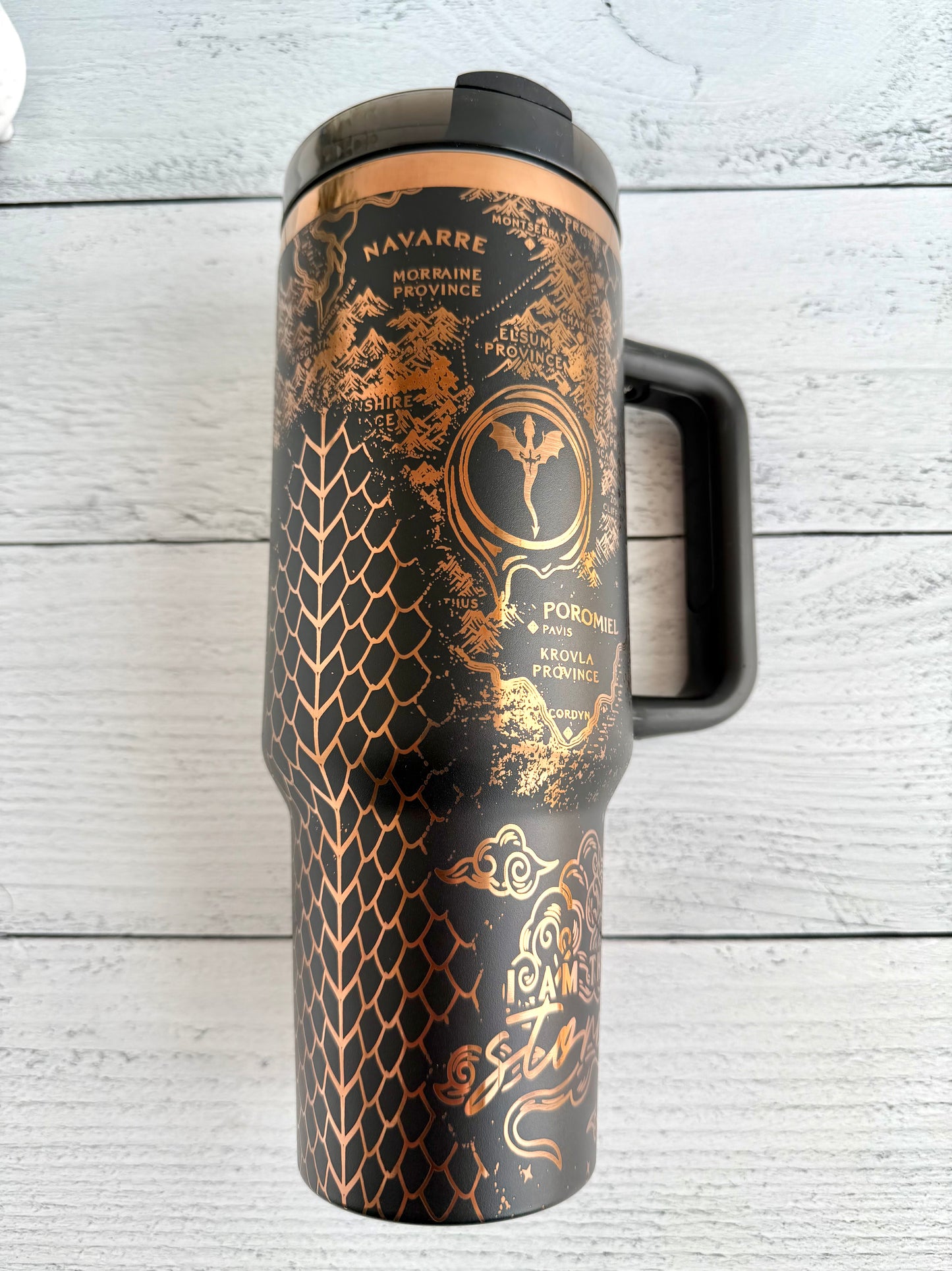 40 oz Tumbler -Fourth Wing on Black engraves Copper RTS