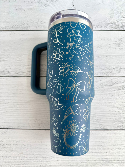 40 oz Tumbler - Cottage Core on Denim RTS