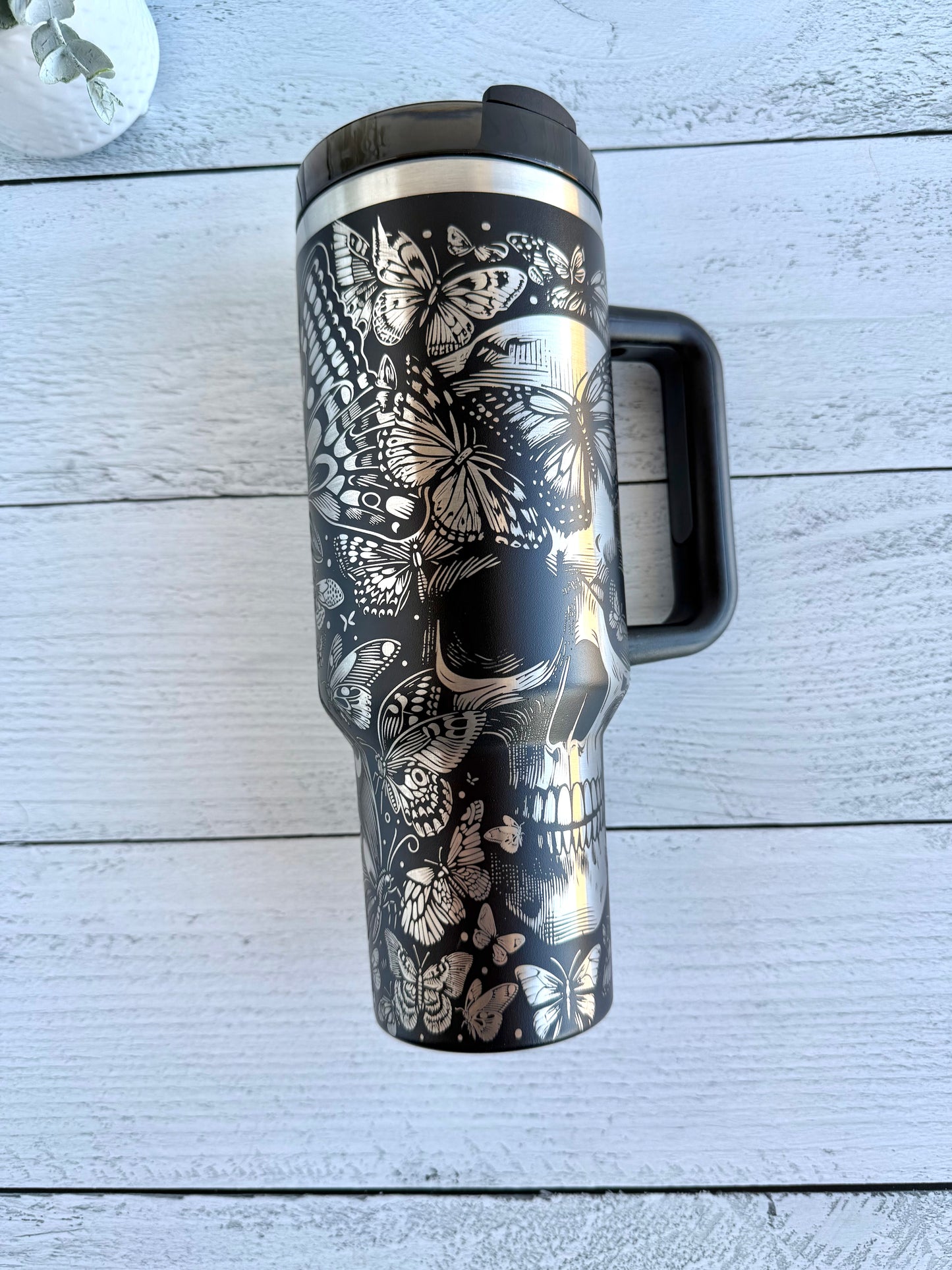 40 oz Tumbler - Butterfly Skeleton on Black RTS