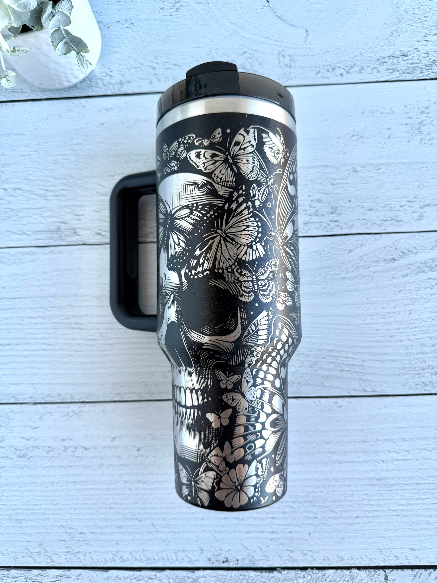 40 oz Tumbler - Butterfly Skeleton on Black RTS