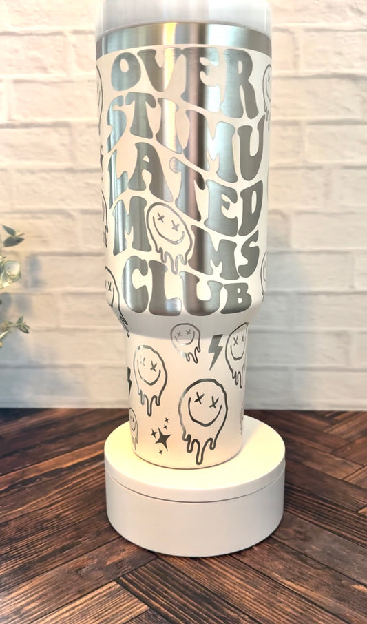 40 oz Tumbler - Overstimulated Moms Club - light pink RTS