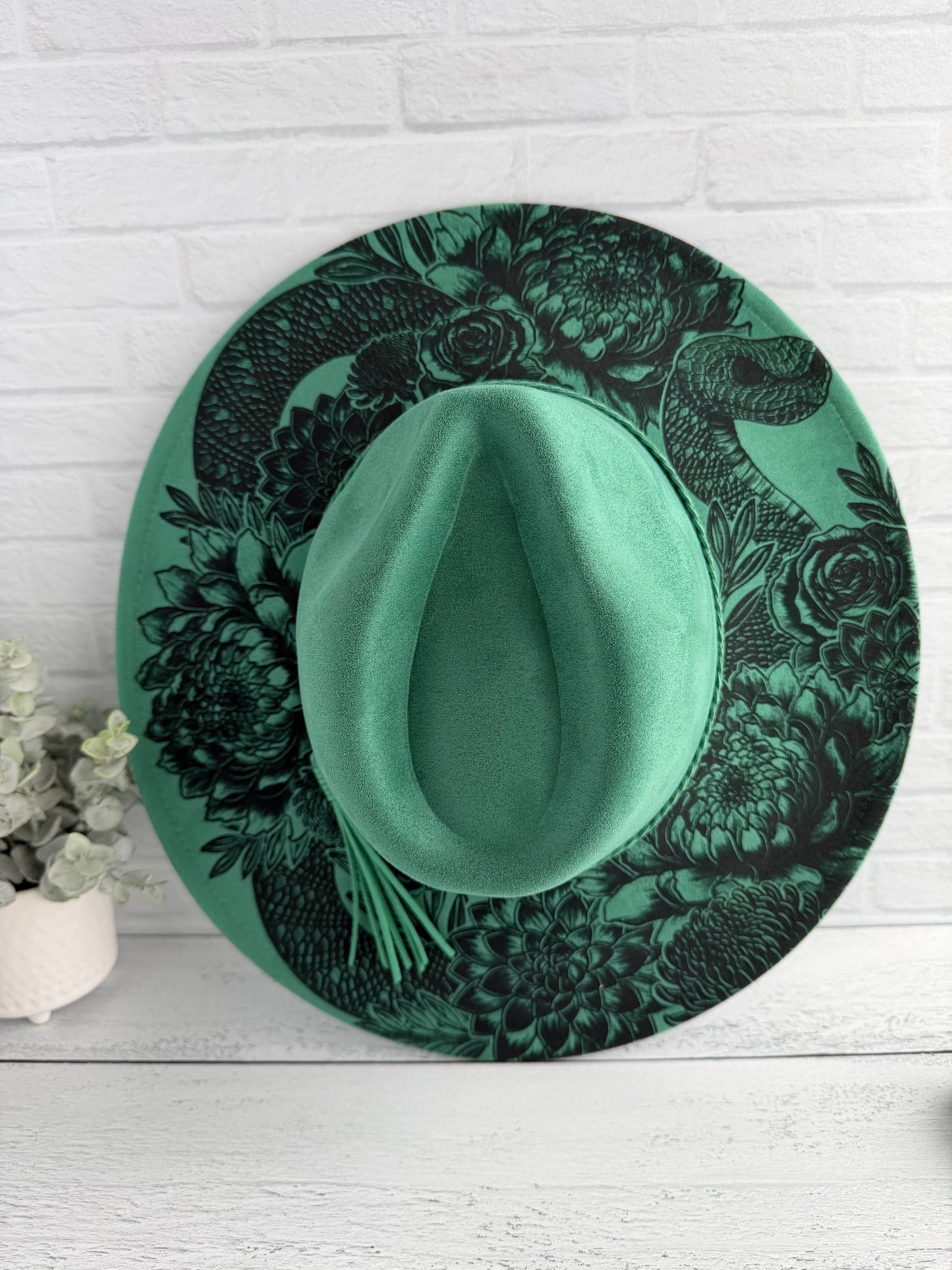 Serpent Garden on Emerald Green Wide Brim Hat