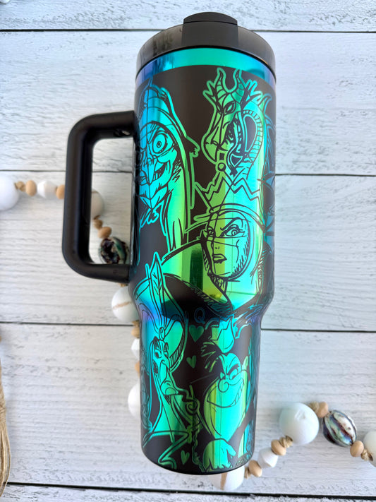 40 Oz Tumbler - Villains on Black engraves Green RTS