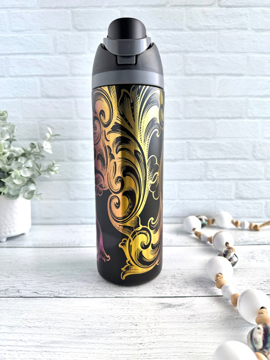 24 Oz Tumbler with Filigree design on Black engraves Rainbow RTS