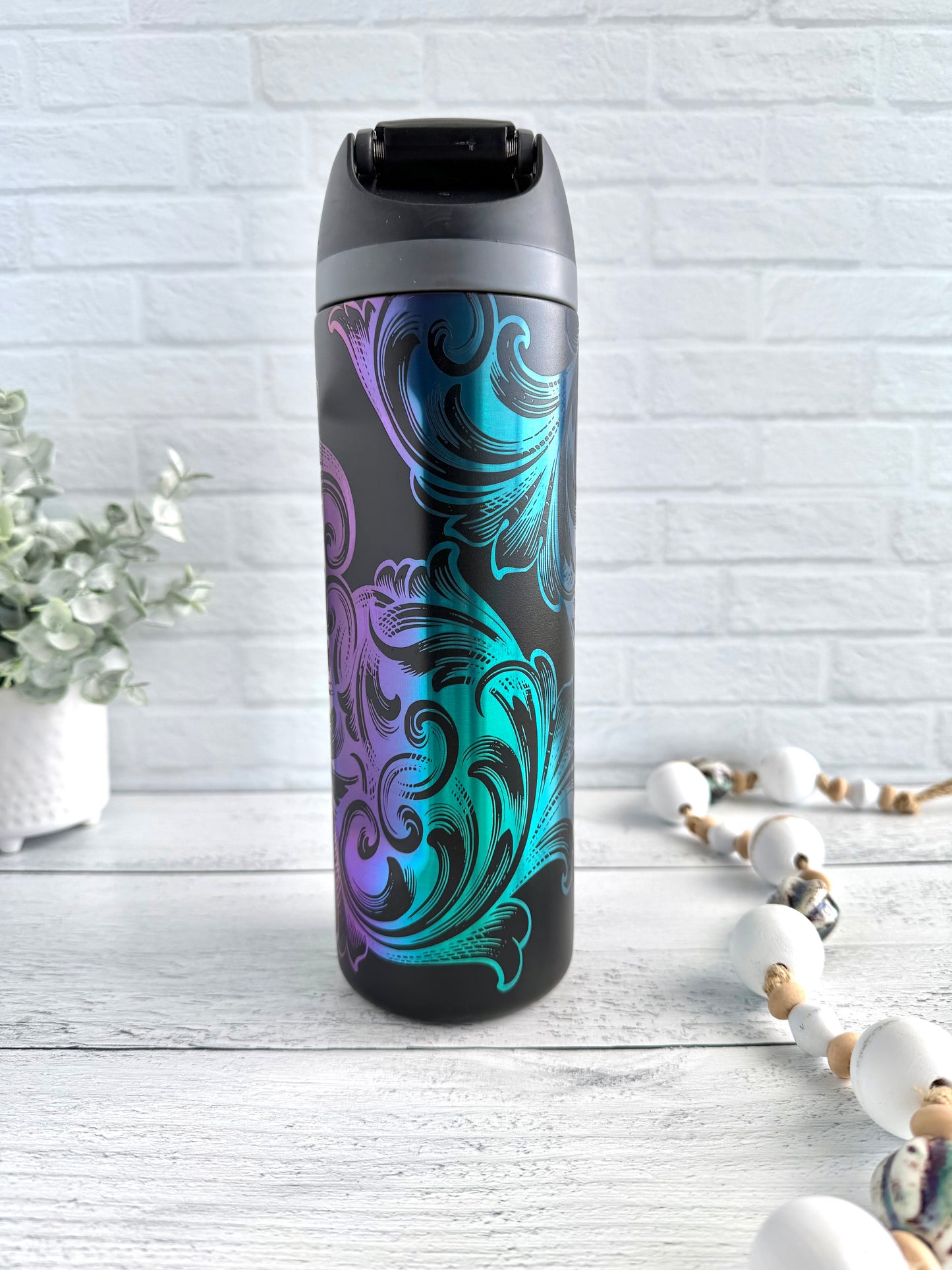 24 Oz Tumbler with Filigree design on Black engraves Rainbow RTS