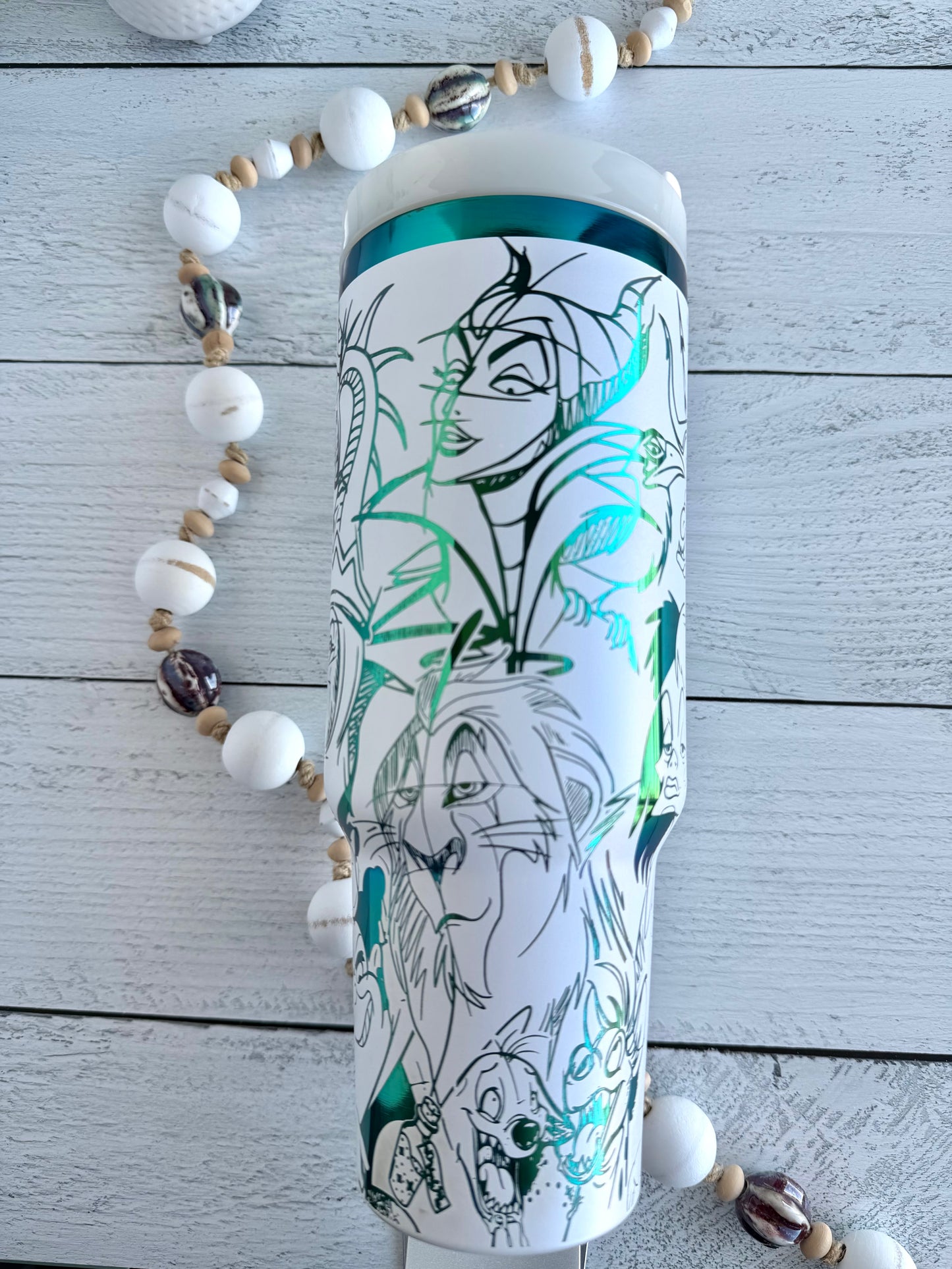 40 Oz Tumbler - Villains on White engraves Green RTS