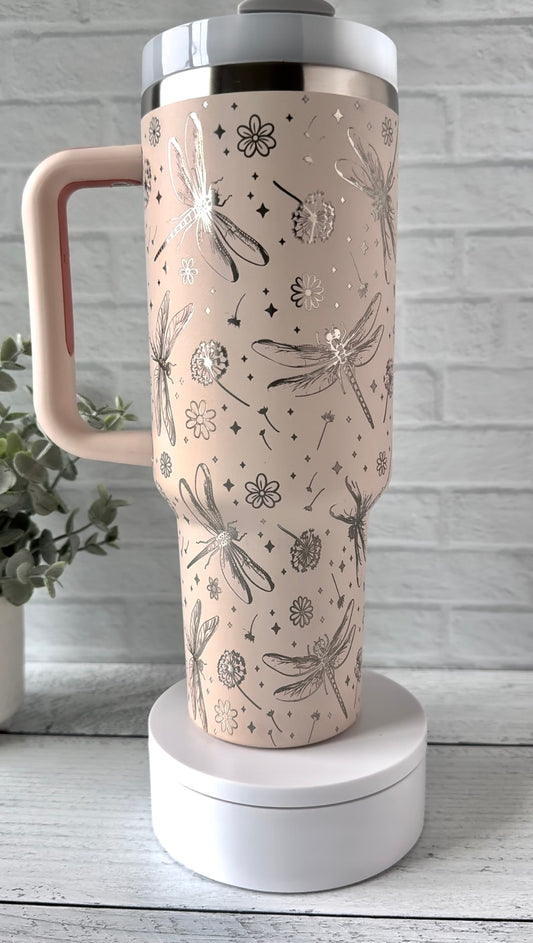 40 Oz Tumbler - Dragonfly on Rose Quartz RTS