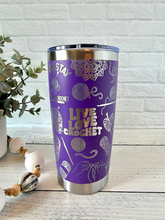 20 oz Tumbler - Crochet - Purple RTS