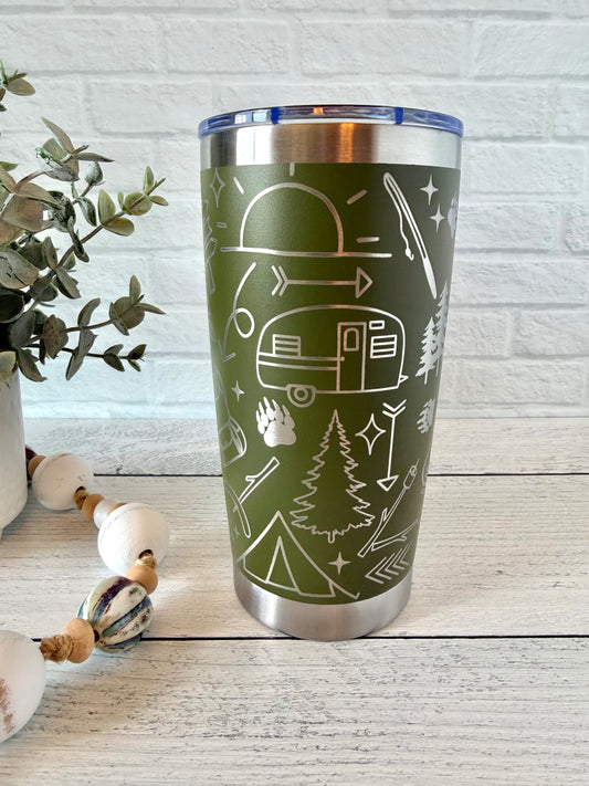 20 oz Tumbler - Camping - Olive Green RTS