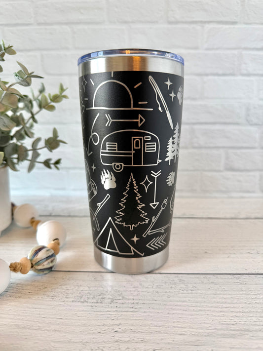 20 oz Tumbler - Camping - Black RTS