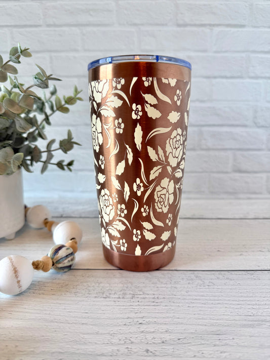 20 oz Tumbler - Roses - Cream engraves Copper RTS