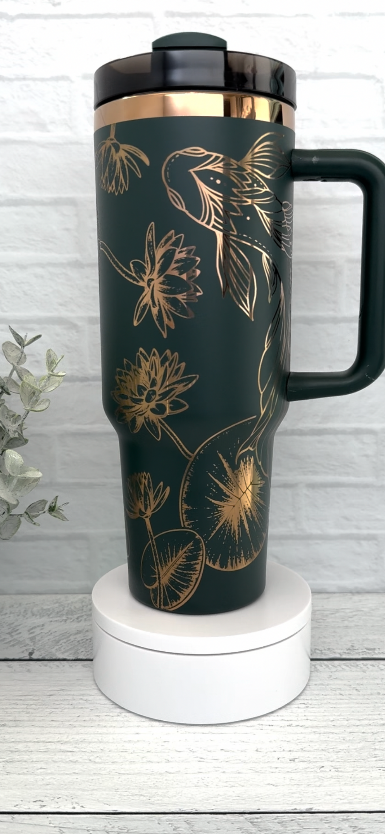 40 oz Tumbler - Koi Fish Emerald on Copper RTS