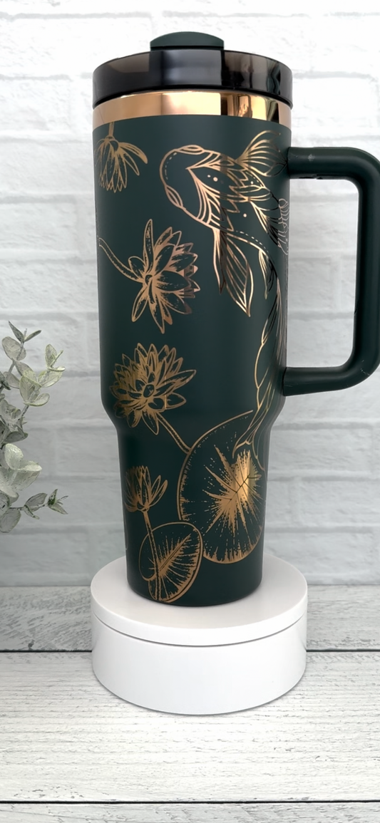 40 oz Tumbler - Koi Fish Emerald on Copper RTS
