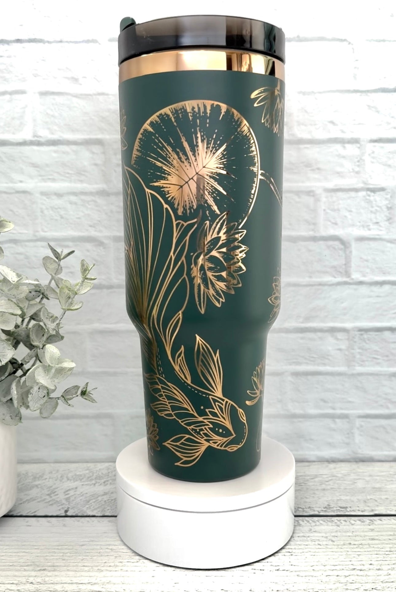 40 oz Tumbler - Koi Fish Emerald on Copper RTS