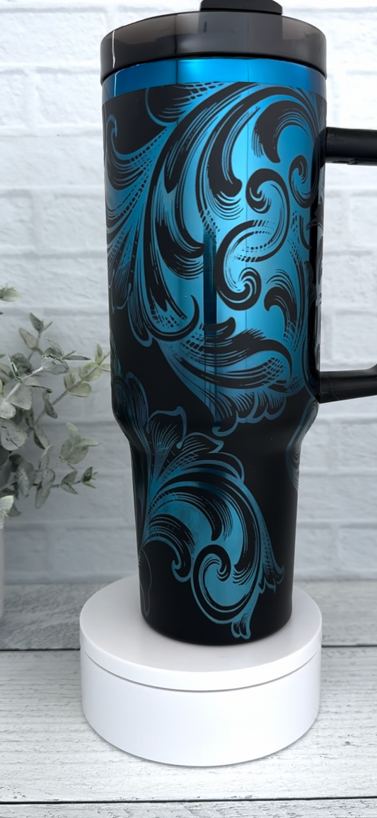 40 Oz Tumbler - Flourish Black with Sapphire RTS