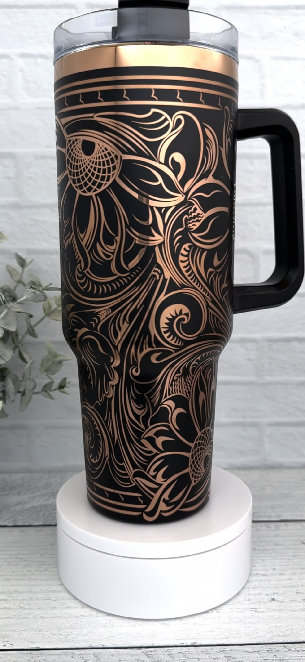 40 Oz Tumbler - Western Floral Tooled Black over Copper RTS