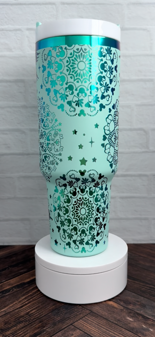 40 oz Tumbler - Mouse Mandala Aqua on Rainbow RTS