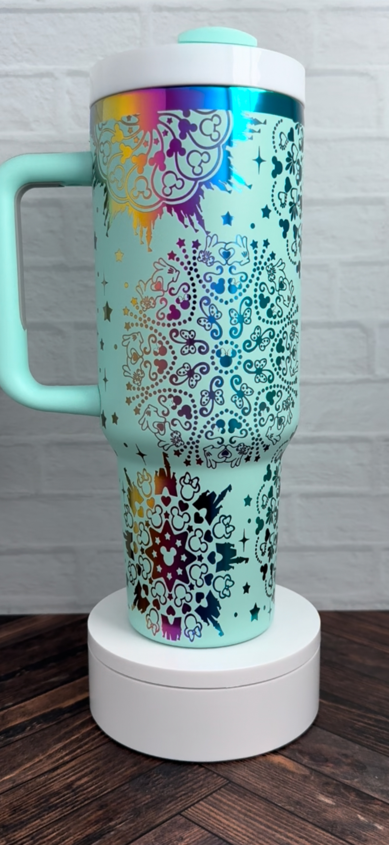 40 oz Tumbler - Mouse Mandala Aqua on Rainbow RTS