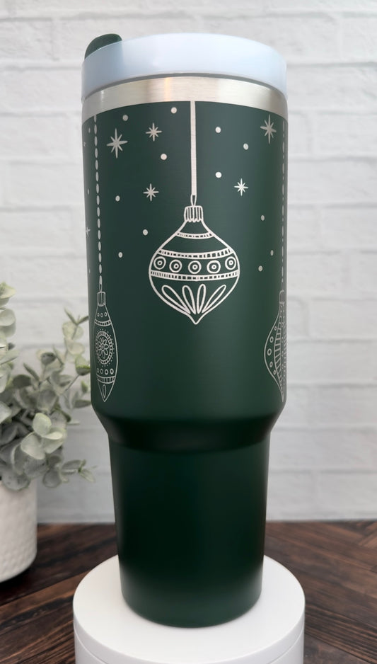 40 oz Christmas Ornaments Green Tumbler RTS