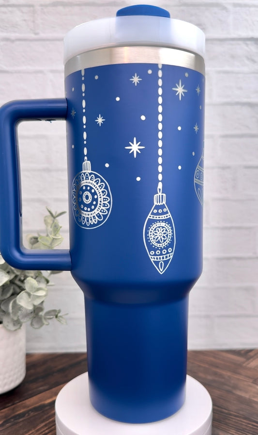 40 oz Christmas Ornaments Royal Blue Tumbler RTS