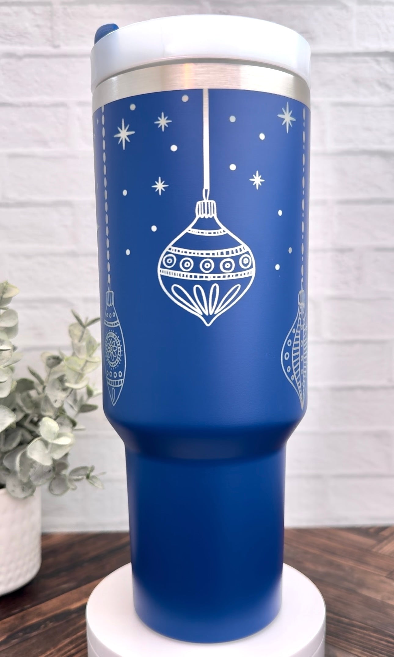 40 oz Christmas Ornaments Royal Blue Tumbler RTS