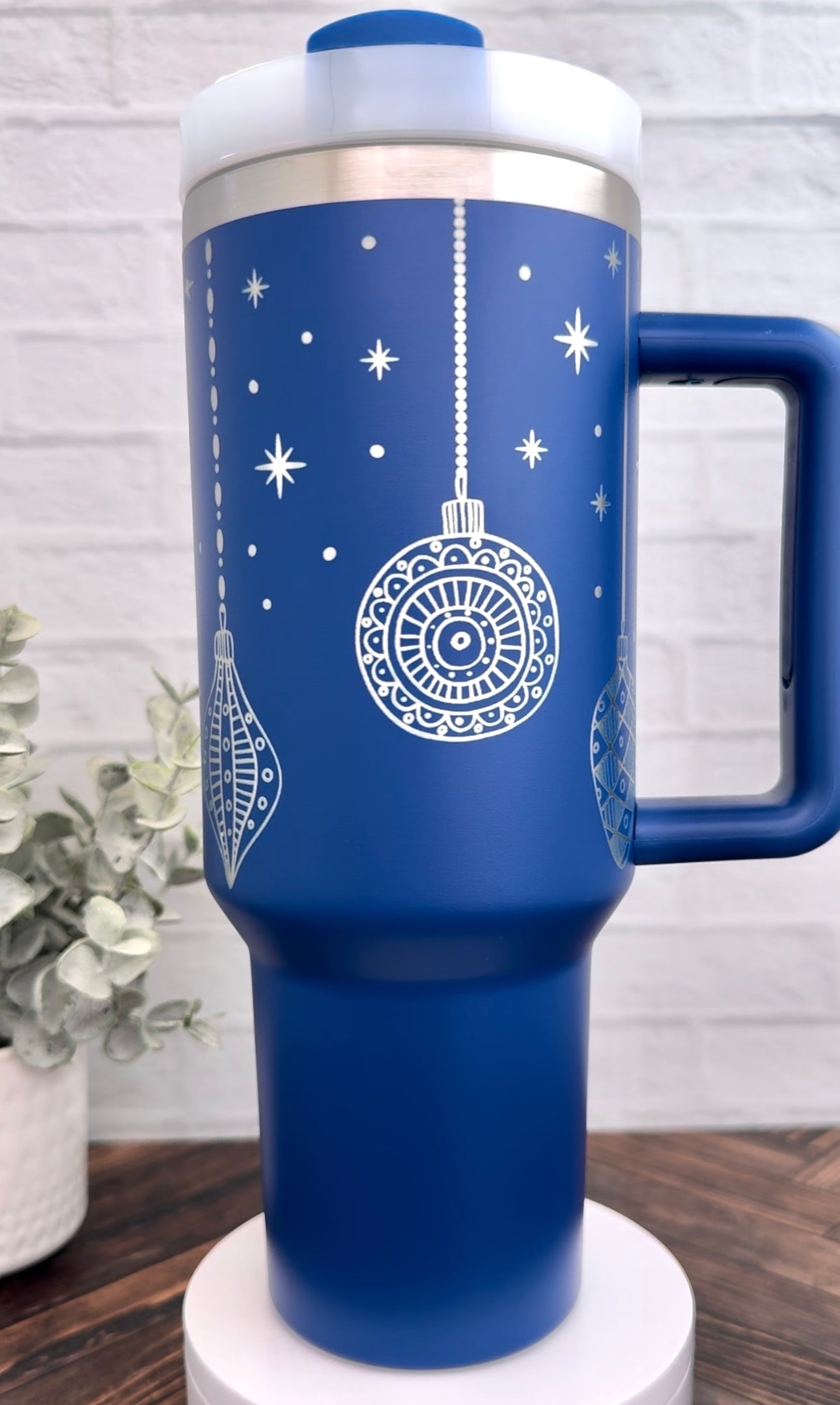 40 oz Christmas Ornaments Royal Blue Tumbler RTS