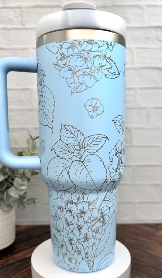 40 oz Tumbler - Hydrangea on Sky Blue RTS