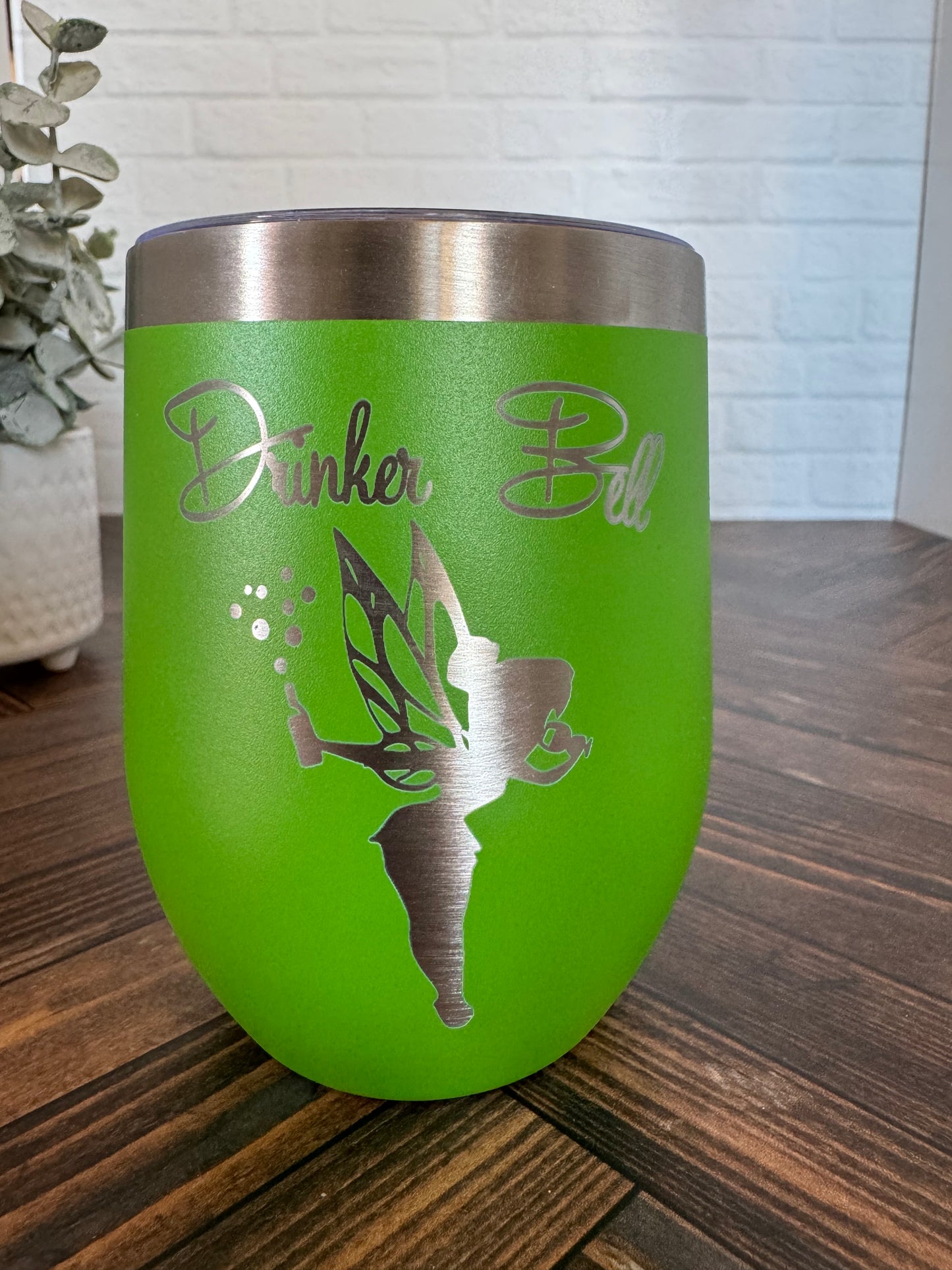 10 oz Wine Tumbler - Drinker Bell on Lime Green RTS
