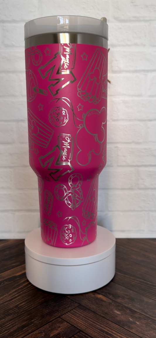 40 oz Tumbler - Mouse Snacks on Barbie Pink RTS