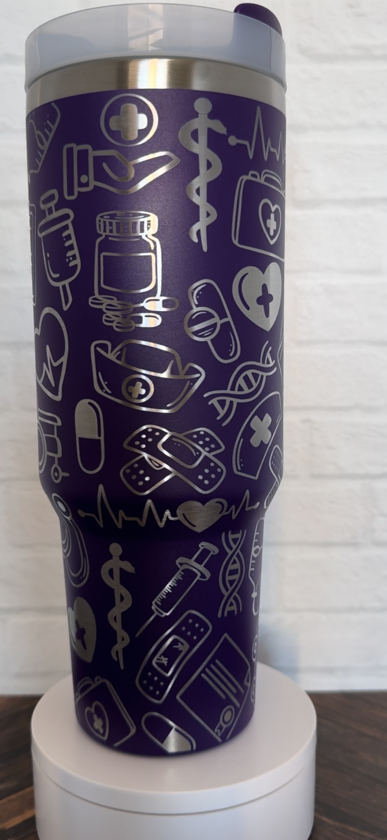 40 oz Tumbler - Nurse Doodles on Dark Purple RTS