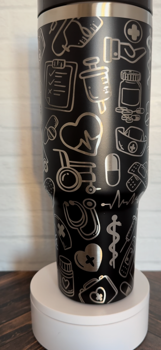 40 oz Tumbler - Nurse Doodles on Black RTS