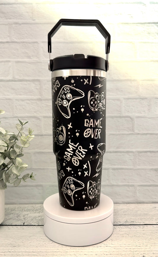 30 oz Tumbler - Game Over on black tumbler RTS