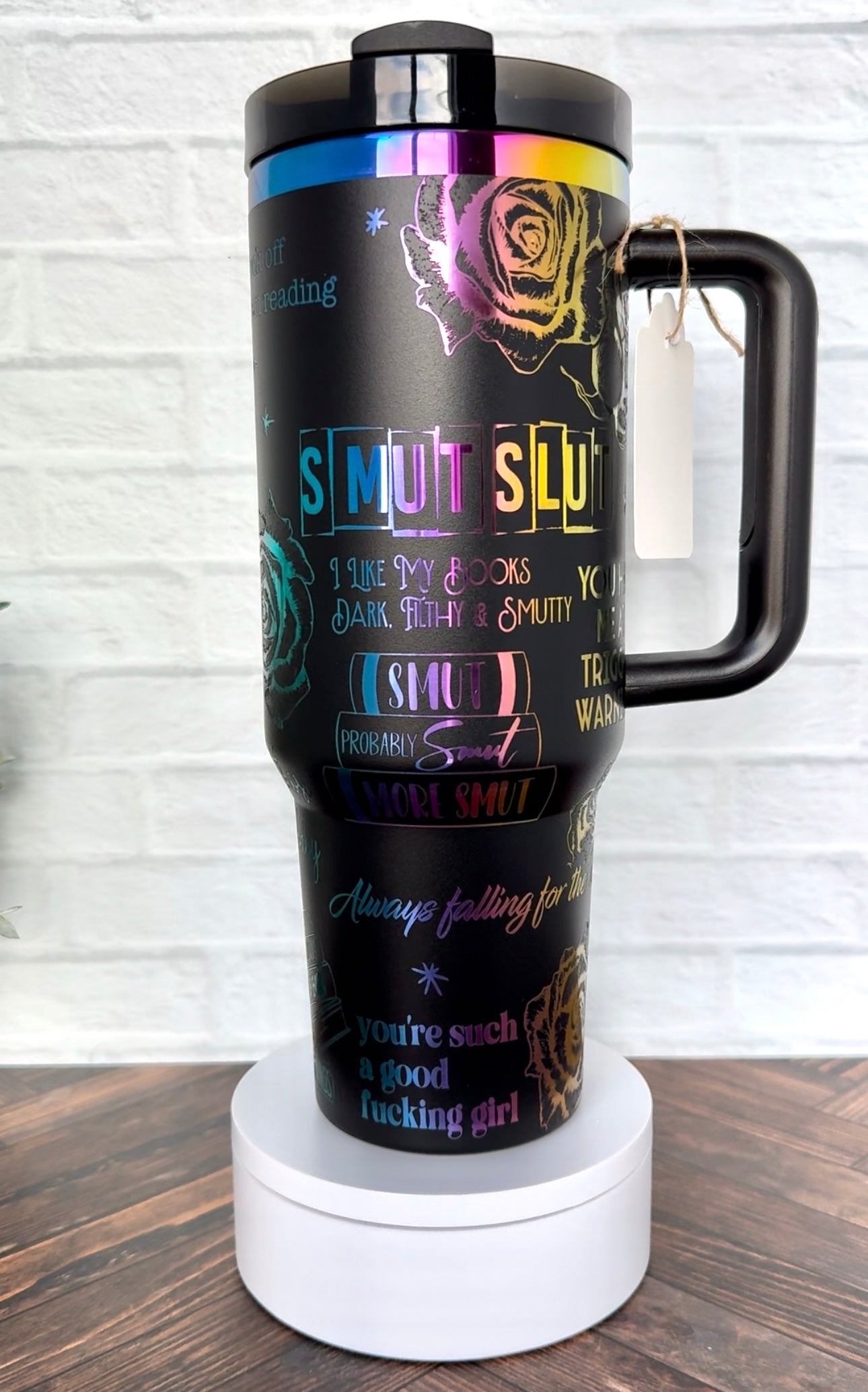 40 oz Tumbler - Smut on Black that engraves rainbow RTS