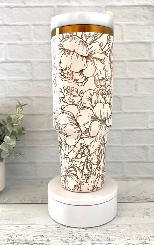 40 Oz Tumbler - NSFW Floral "Eggplant" Cream on Brushed Copper IMPERFECT RTS