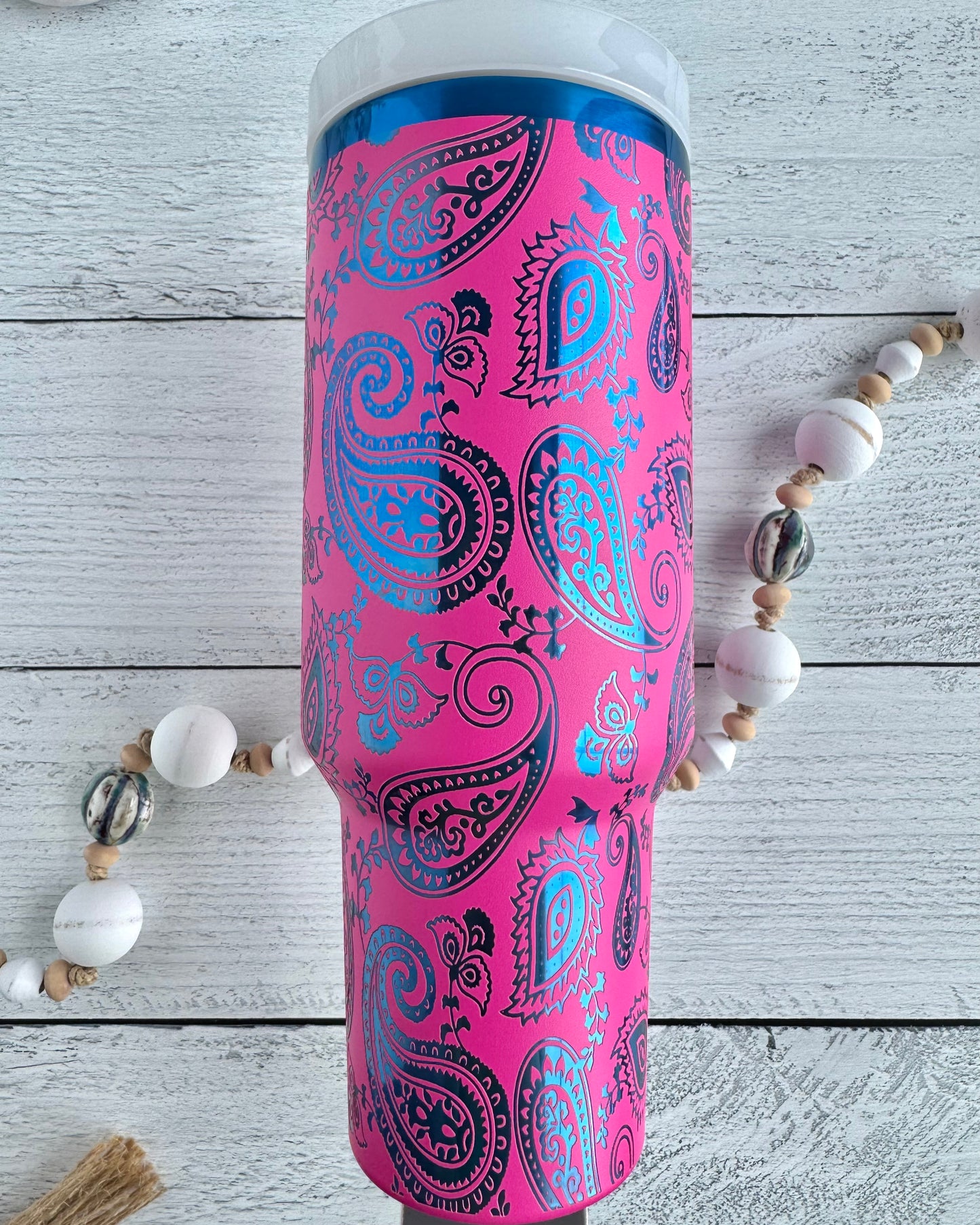 40 oz Paisley on Hot Pink engraves Blue RTS