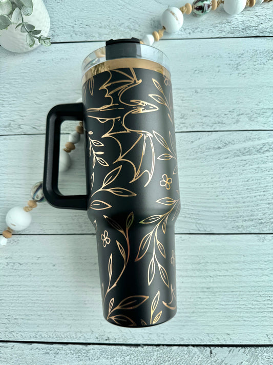 40 oz Dragon floral Black on copper RTS