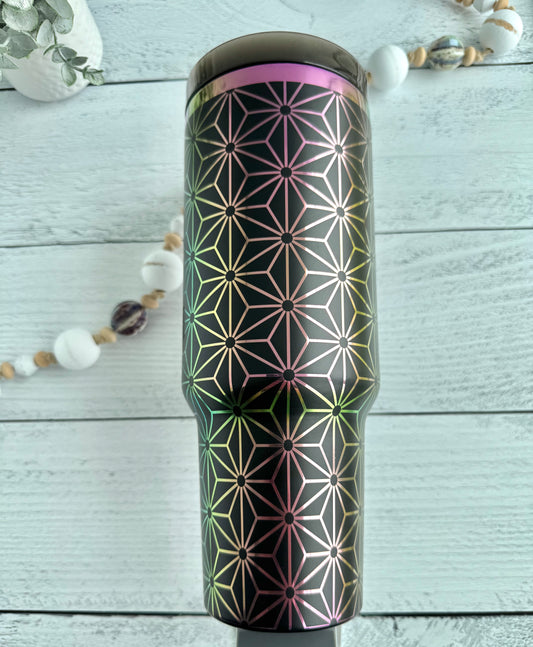 40 oz Geometric Stars Black on Rainbow RTS