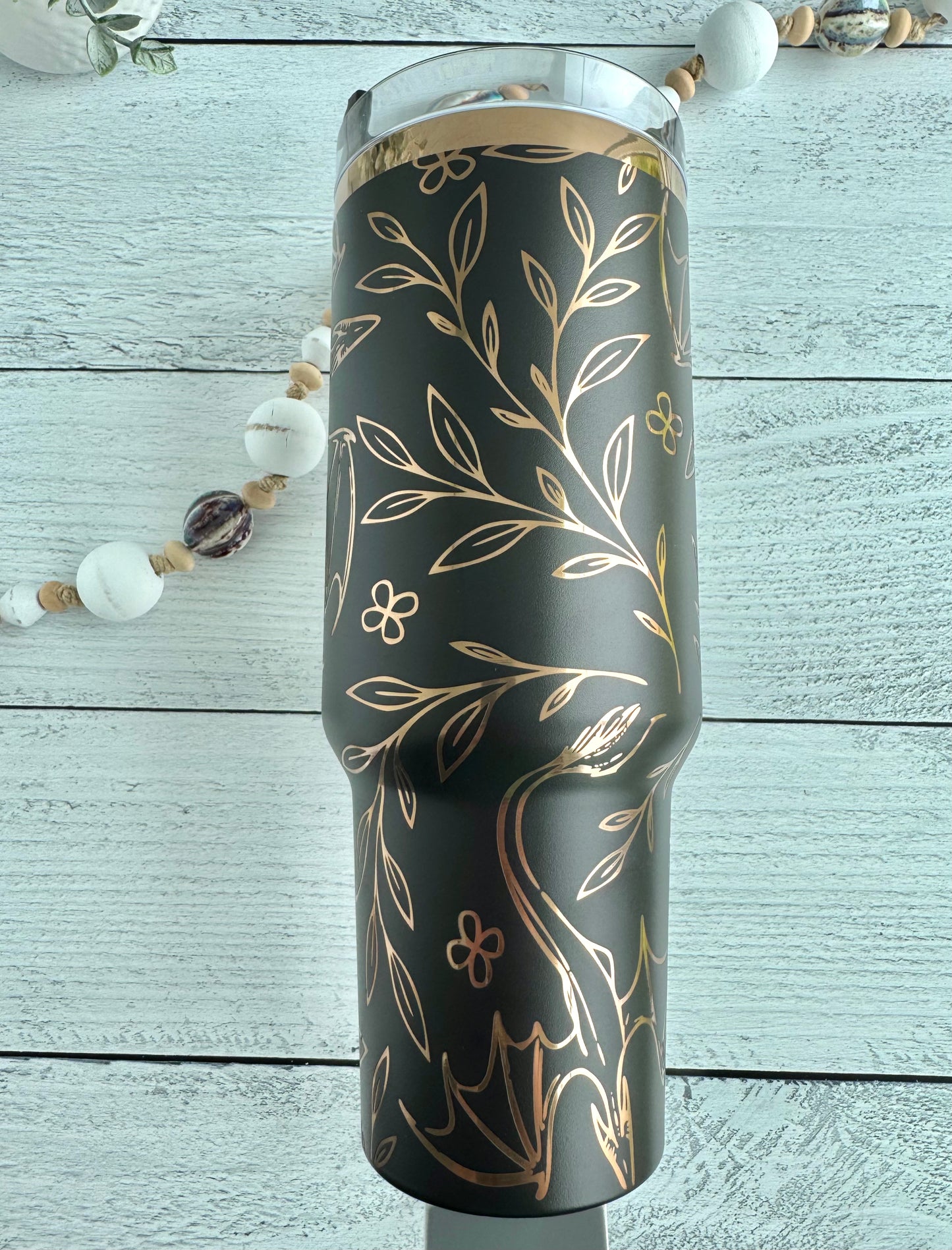 40 oz Dragon floral Black on copper RTS