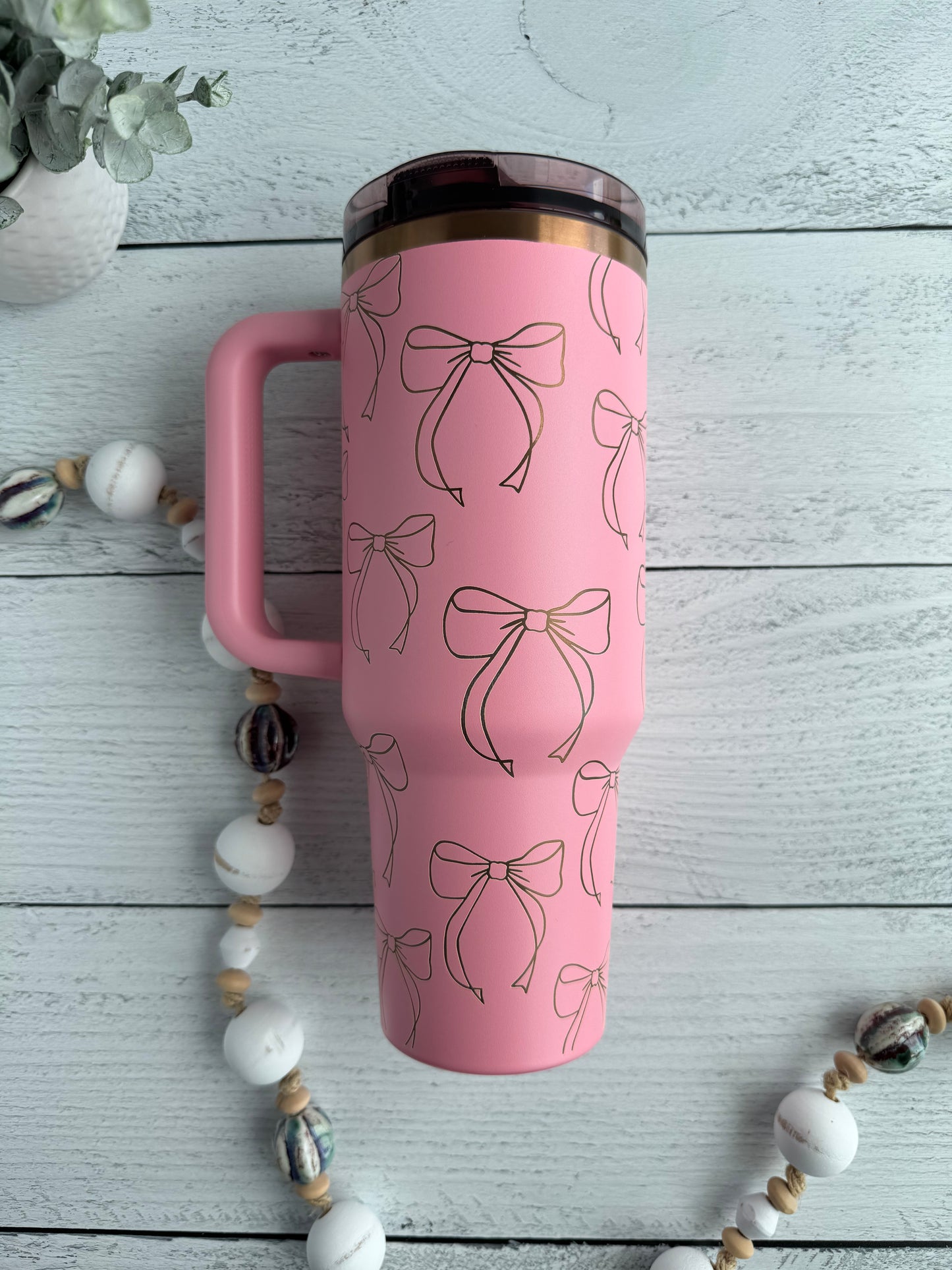 40 oz Tumbler - Coquette Bows Pink on Copper RTS