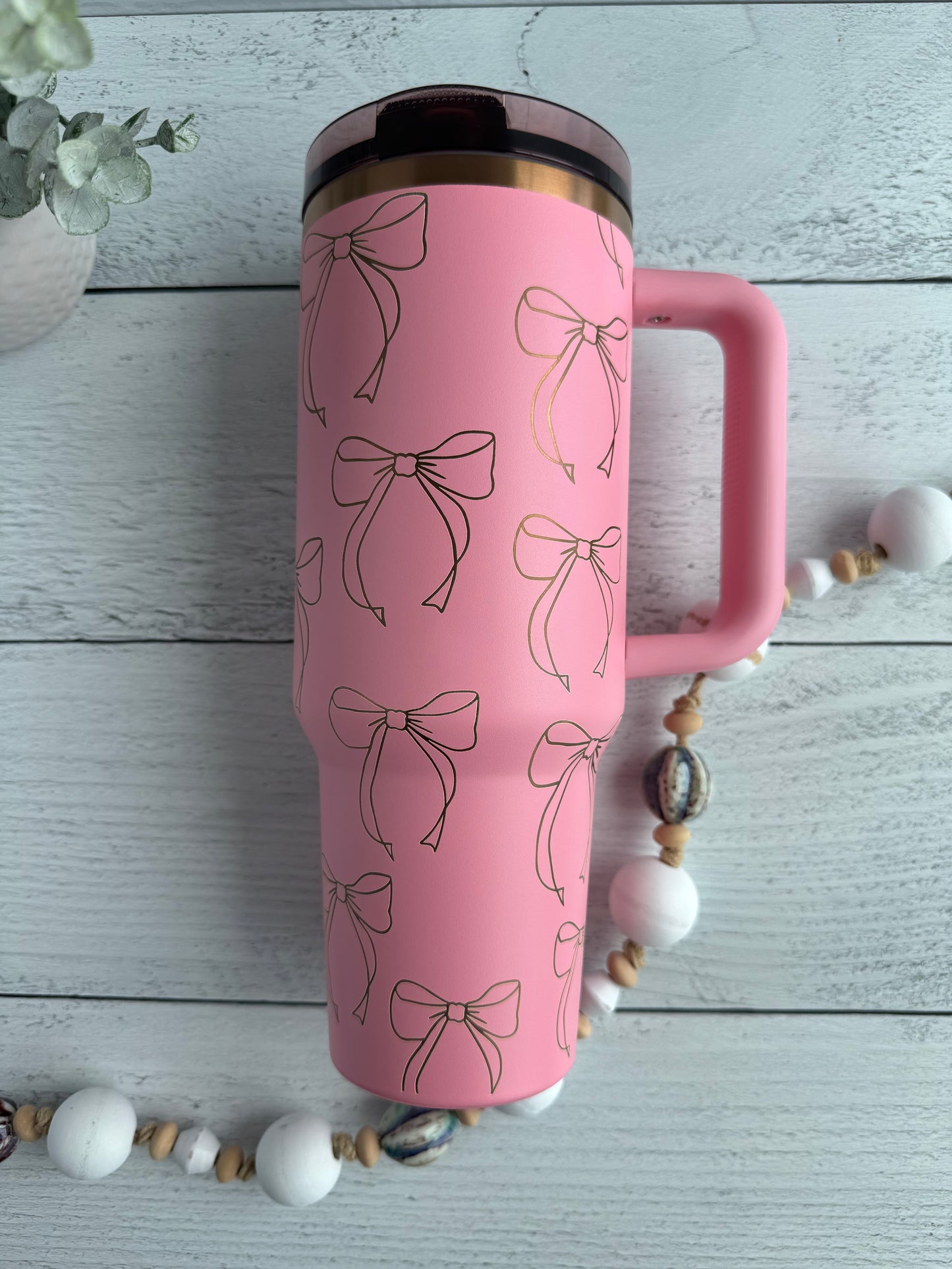 40 oz Tumbler - Coquette Bows Pink on Copper RTS