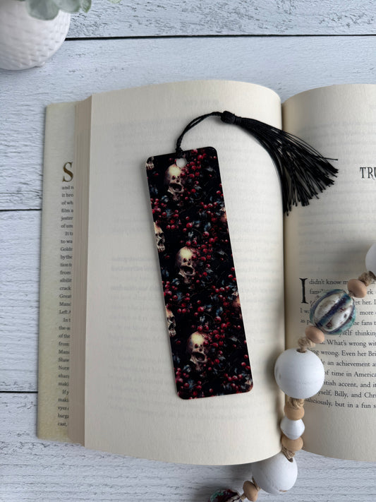 Skulls and Holly Berries Bookmark