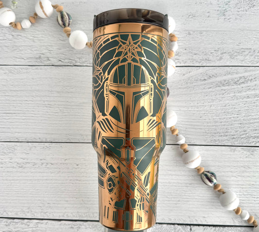 40 oz Tumbler - Mando on Green engraves Copper RTS