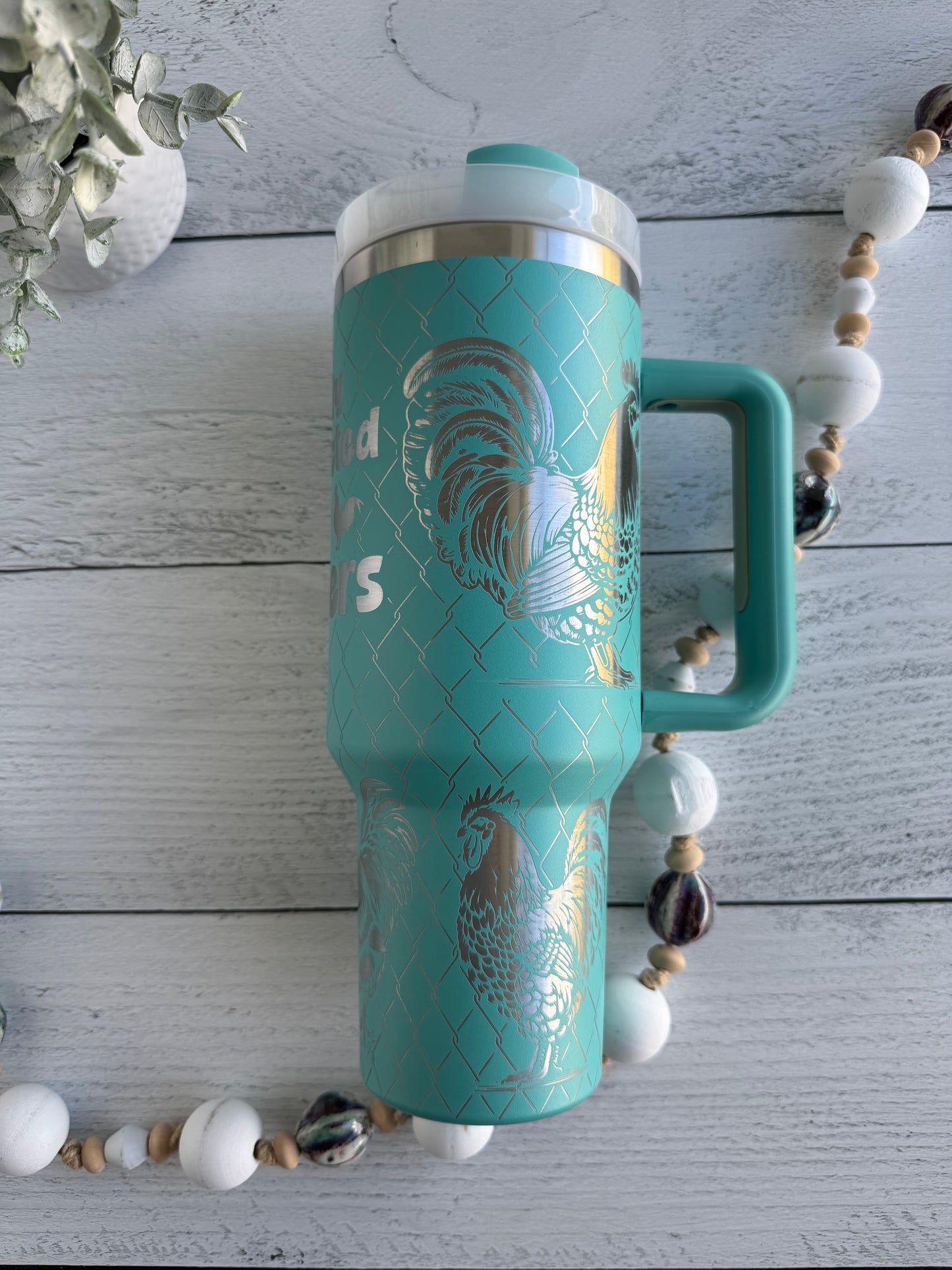 40 oz Tumbler - Easily Distracted by Peckers on Teal RTS