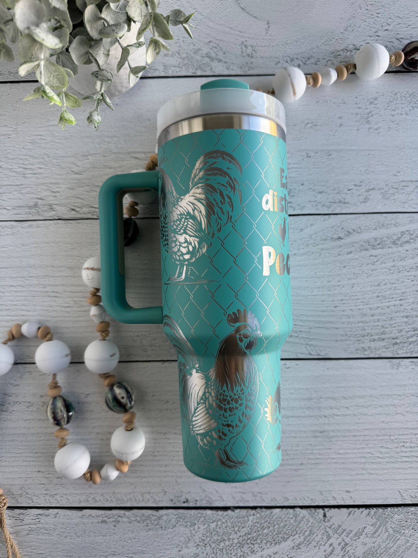 40 oz Tumbler - Easily Distracted by Peckers on Teal RTS