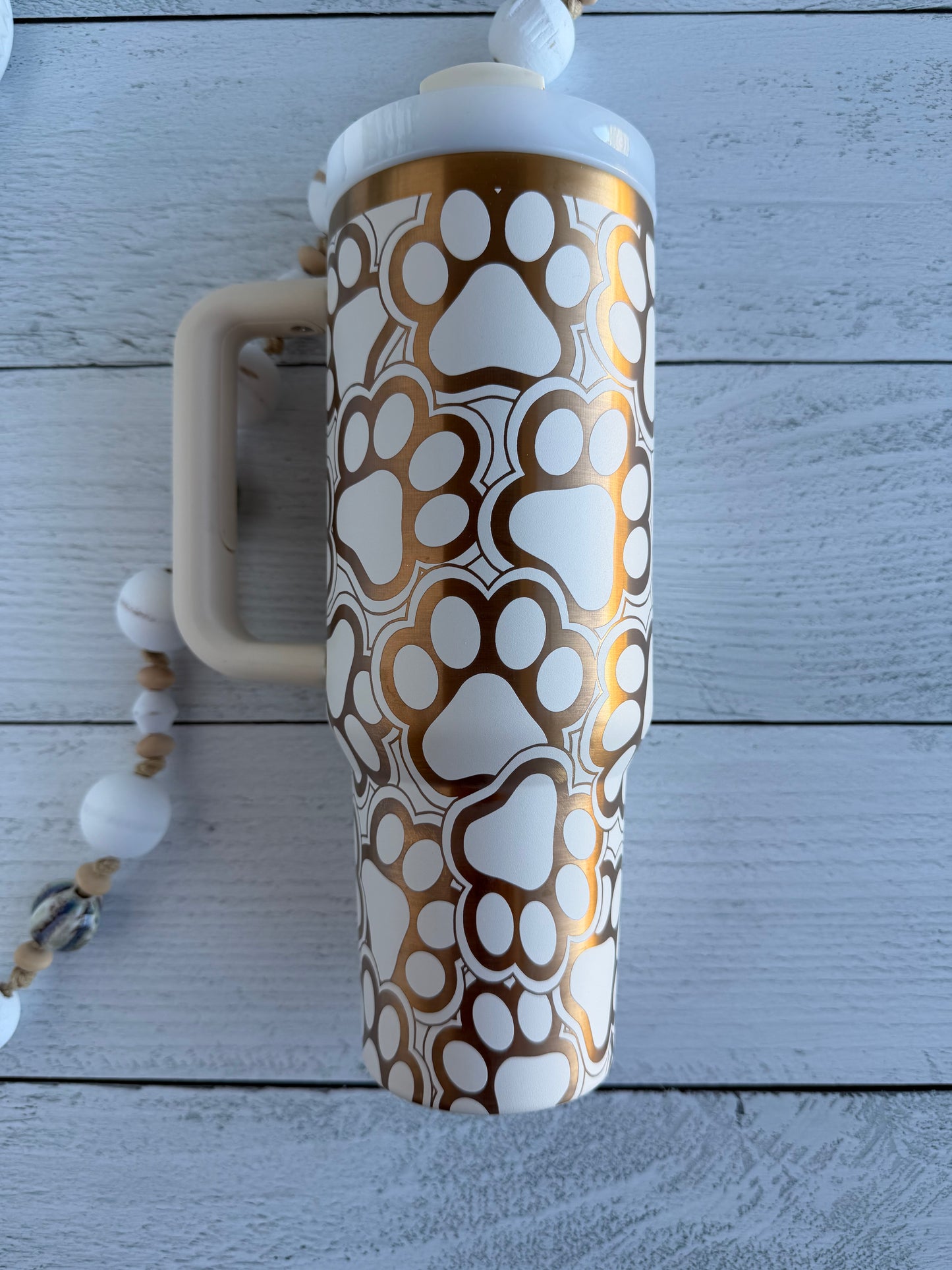 40 oz Tumbler - Dog Paws Cream on Brushed Copper RTS