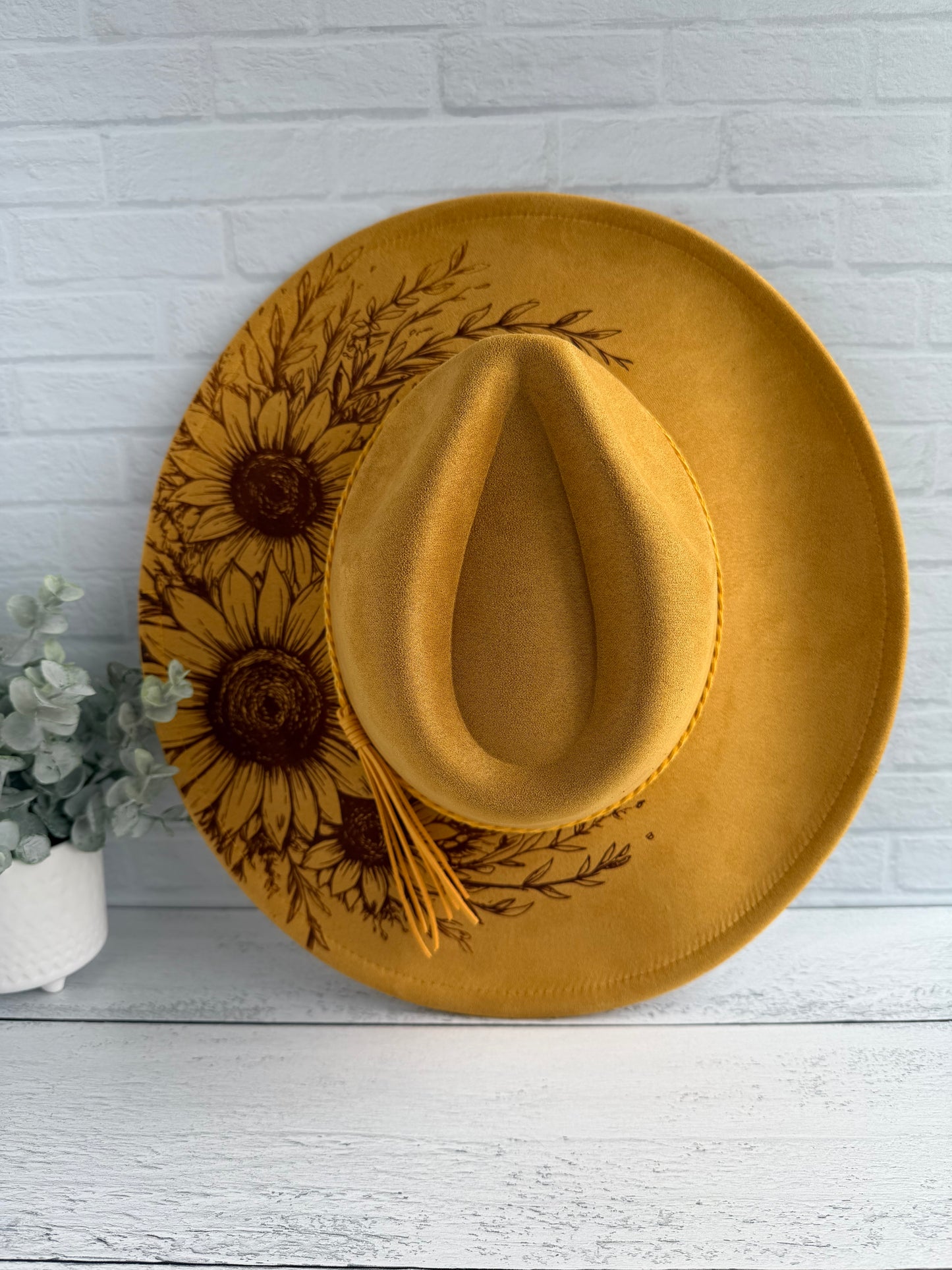 Sunflower on Mustard Yellow Wide Brim Hat