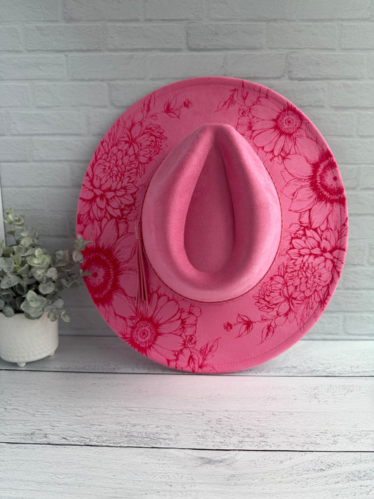 Floral on Bubblegum Pink Wide Brim Hat