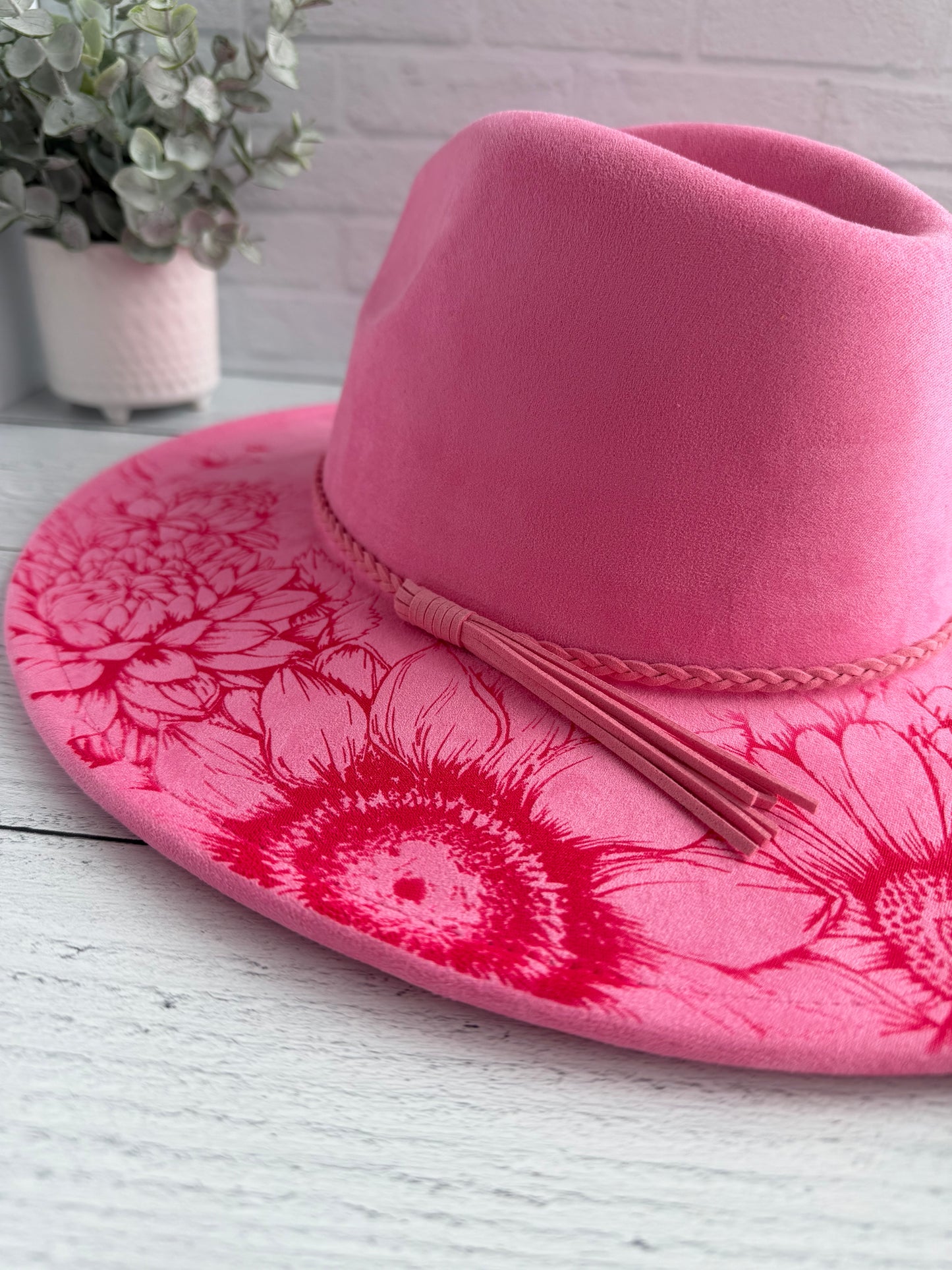 Floral on Bubblegum Pink Wide Brim Hat